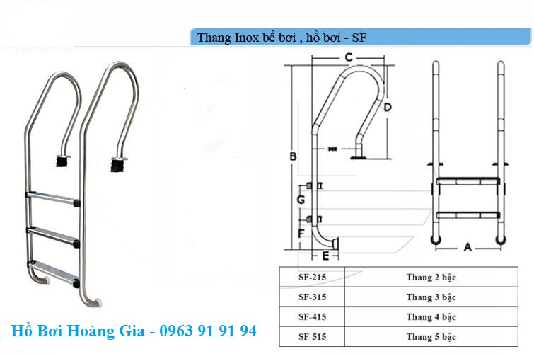 Thang inox hồ bơi 3 bậc