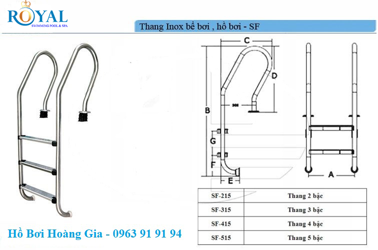 Thang inox hồ bơi 304